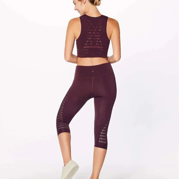 Lululemon Reveal Crop Cropped Leggings Side Stripes 15” Dark Adobe Red Size 8 - Picture 5 of 10